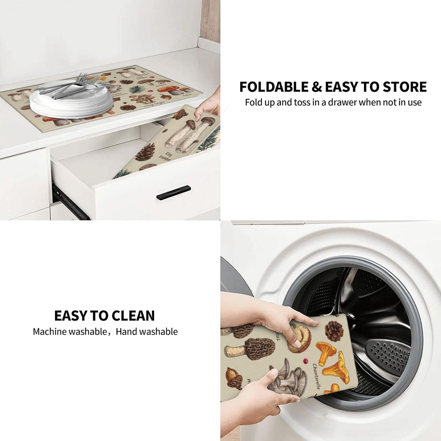 Mushroom Dish Drying Mats For Kitchen Counter XL Microfiber Kitchen Drying Mat Large Draining Pad Absorbent Quick Drying Dish Mat 18x24 Inch