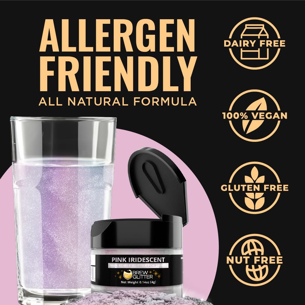 Brew Glitter Iridescent Pink Edible Drink Glitter 1x 4g Jar for Cocktails, Beer, & Beverages