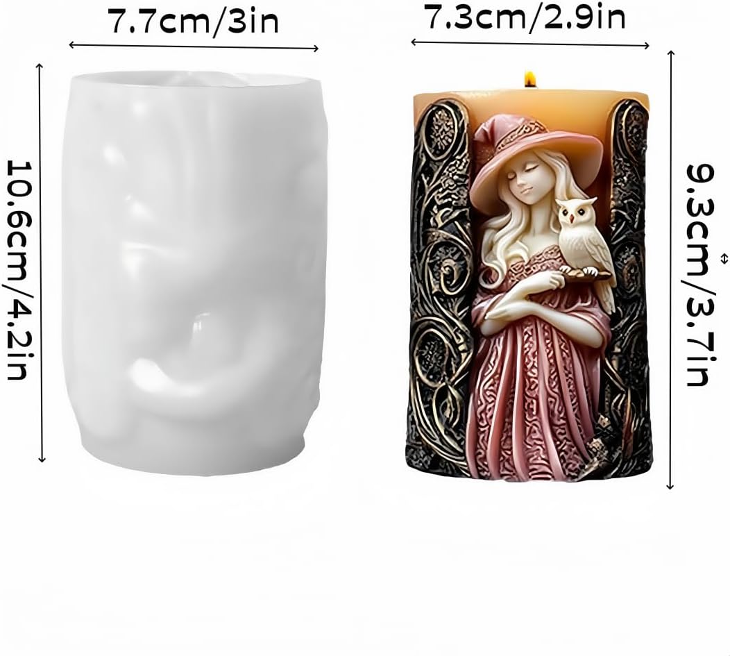 Witch Cylinder Silicone Candle Mold for Candle Making,Pillar Casting Silicone Molds for Resin Casting,Scented Candle, Soap,Silicone Molds for Home Decor,Resin Craft Gifts (C)