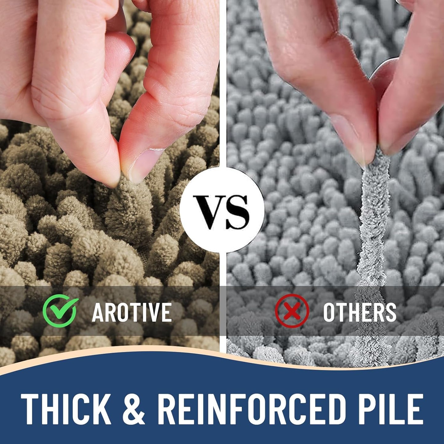 Arotive Luxury Chenille Bathroom Rug Mat, Extra Soft Thick Absorbent Shaggy Bath Rugs, Non-Slip Machine Wash Dry, Plush Bath Mats for Bathroom, Shower and Tub, 45x27, Camel