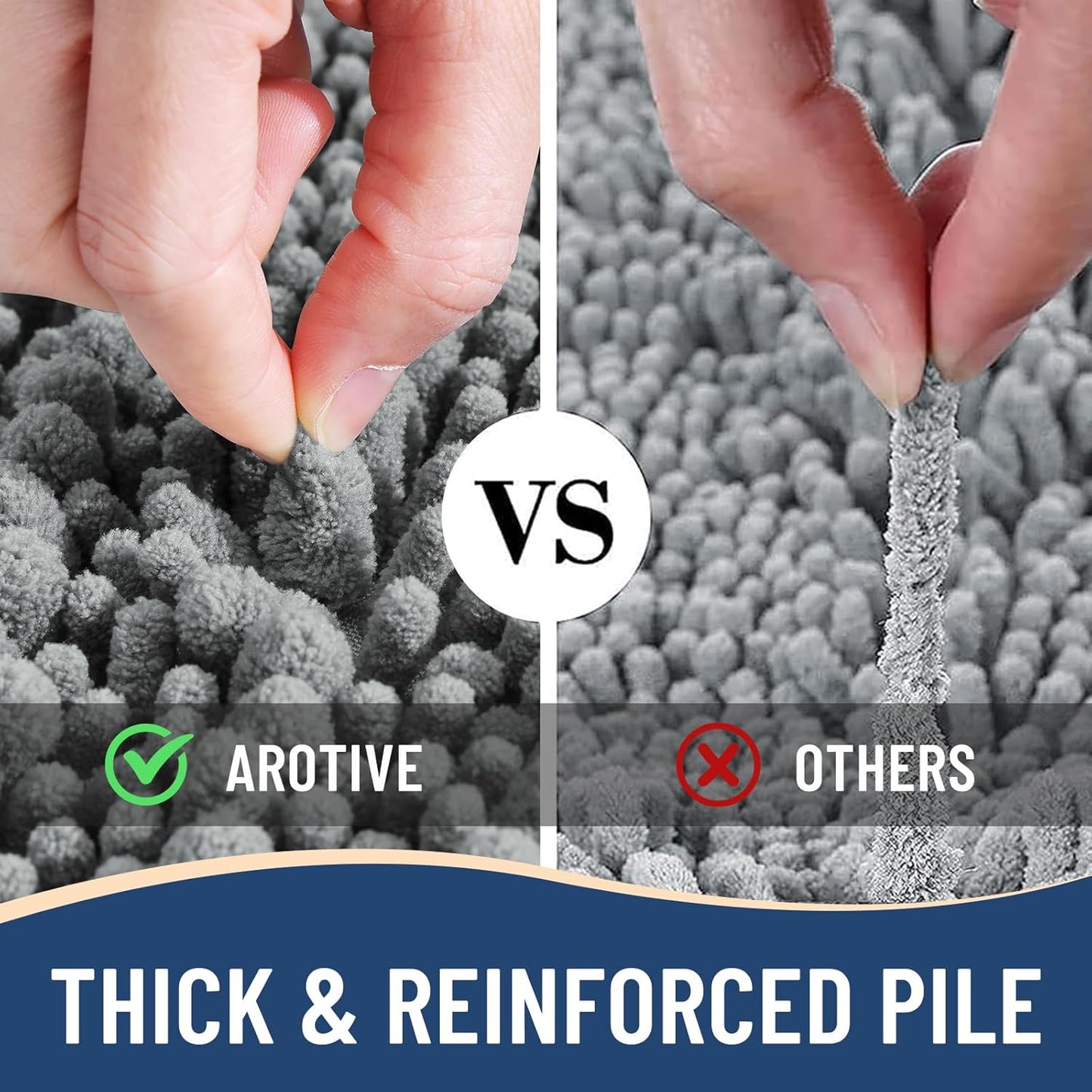 Arotive Luxury Chenille Bathroom Rug Mat, Extra Soft Thick Absorbent Shaggy Bath Rugs, Non-Slip Machine Wash Dry, Plush Bath Mats for Bathroom, Shower and Tub, 47x17, Grey