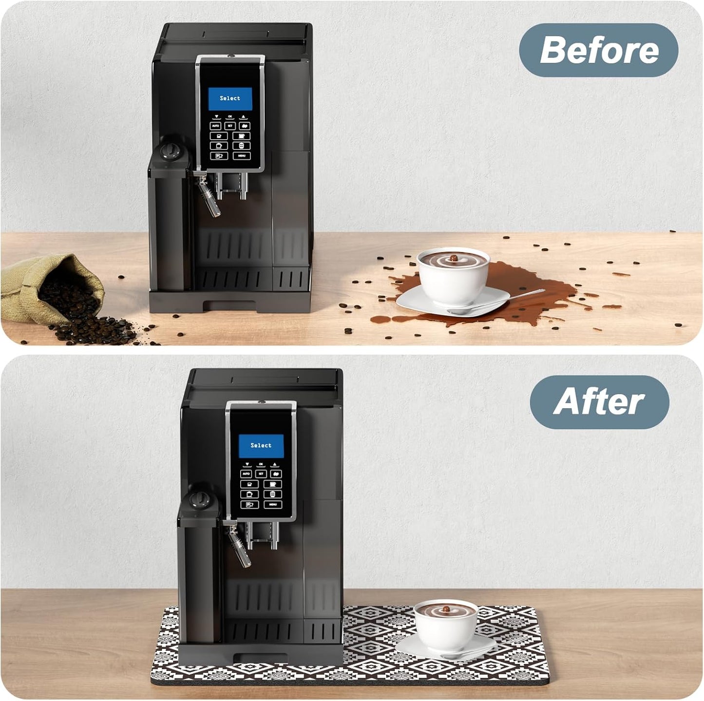 Rnivvi Coffee Mat, 12" x 19" Cute Coffee Bar Mats for Espresso Machine Station Accessories and Organizer, Hide Stain Rubber Backed Absorbent Dish Drying Pad for Kitchen Counter, Modern Abstract Art