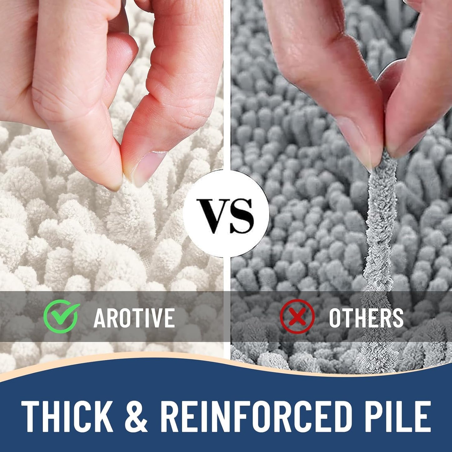 Arotive Luxury Chenille Bathroom Rug Mat, Extra Soft Thick Absorbent Shaggy Bath Rugs, Non-Slip Machine Wash Dry, Plush Bath Mats for Bathroom, Shower and Tub, 45x27, Ivory