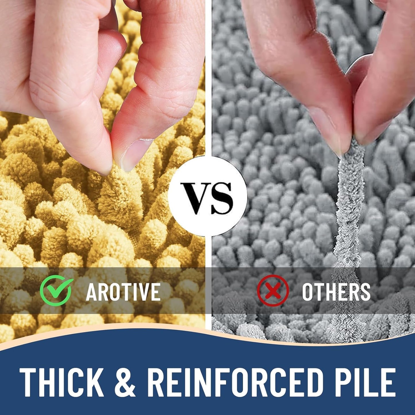 Arotive Luxury Chenille Bathroom Rug Mat, Extra Soft Thick Absorbent Shaggy Bath Rugs, Non-Slip Machine Wash Dry, Plush Bath Mats for Bathroom, Shower and Tub, 59x35, Yellow