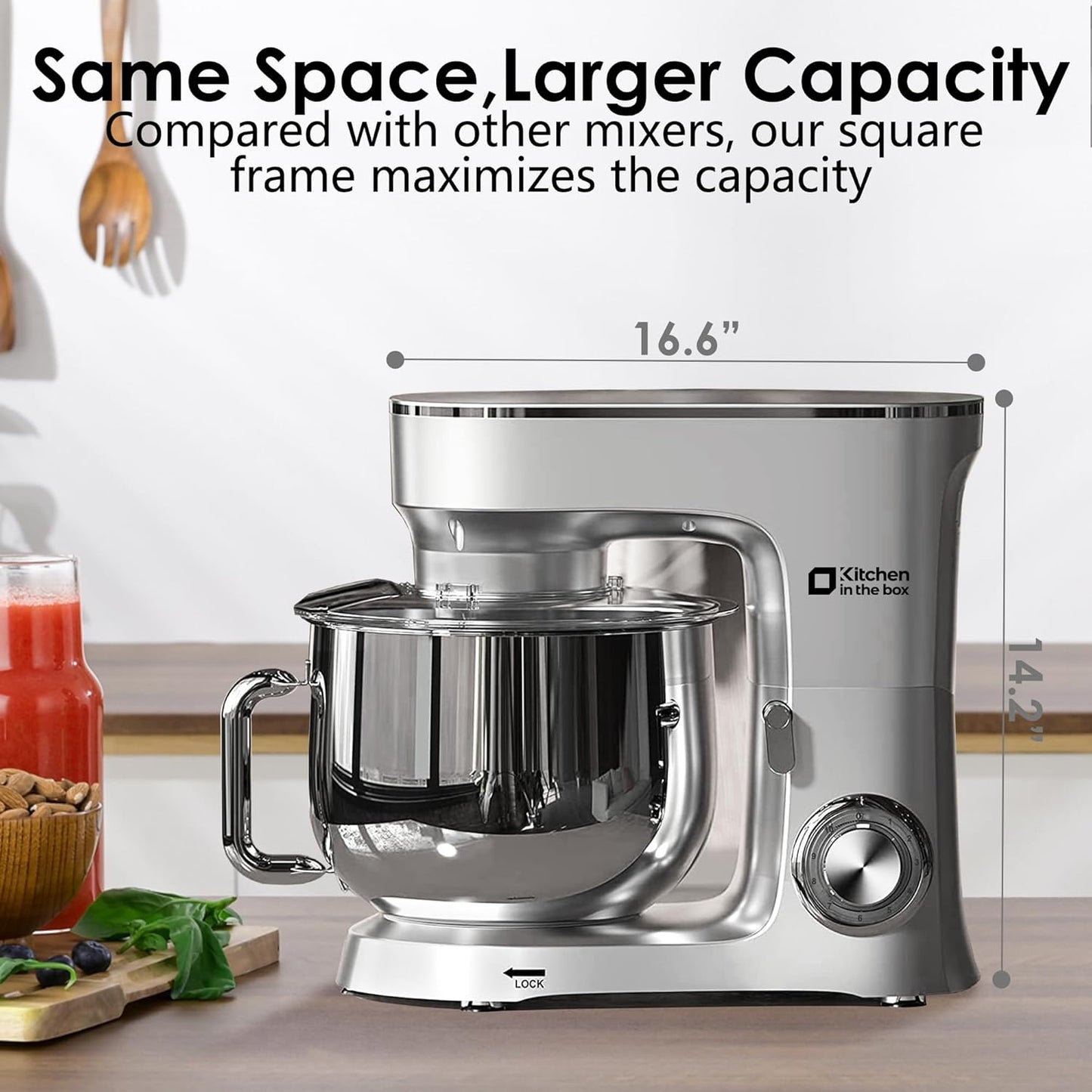 Kitchen in the Box Stand Mixer, 900W 8.5 QT Kitchen Electric Mixer, 10-Speed Large Capacity Tilt-head Food Mixer with Dough Hook, Wire Whip, Flat Beater & Splash Guard (Silver)