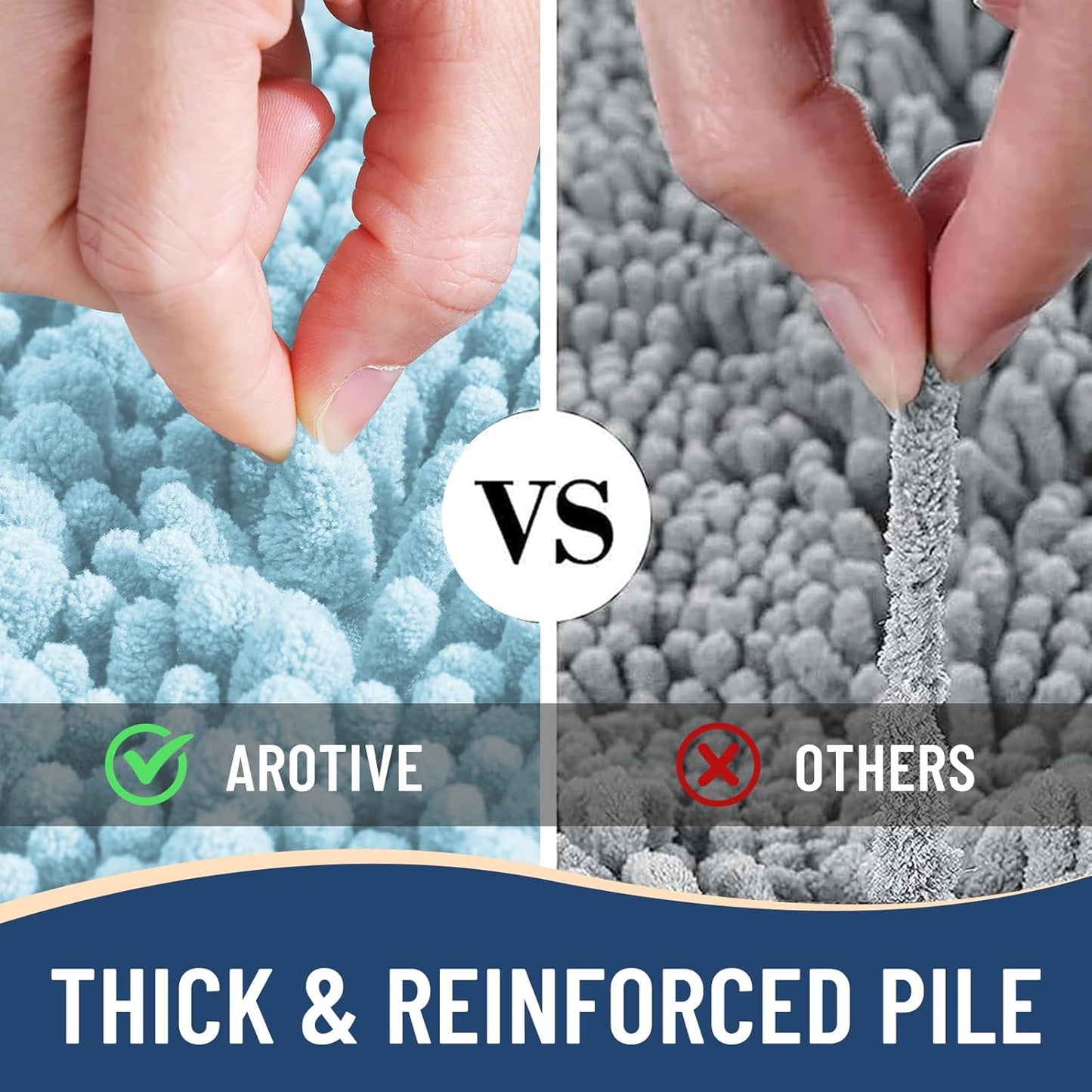 Arotive Luxury Chenille Bathroom Rug Mat, Extra Soft Thick Absorbent Shaggy Bath Rugs, Non-Slip Machine Wash Dry, Plush Bath Mats for Bathroom, Shower and Tub, 59x35, Blue