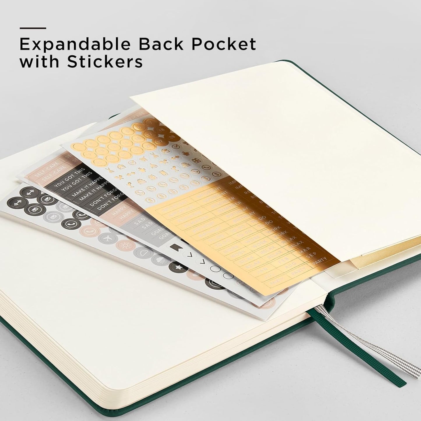 &And Per Se Dotted Journal Notebook, A5 Hardcover Leather Bullet Dotted Journal, 160 Pages 100 gsm Thick Dotted Paper,3 Sheets of Stickers Included - 5.7'' x 8''(Green)