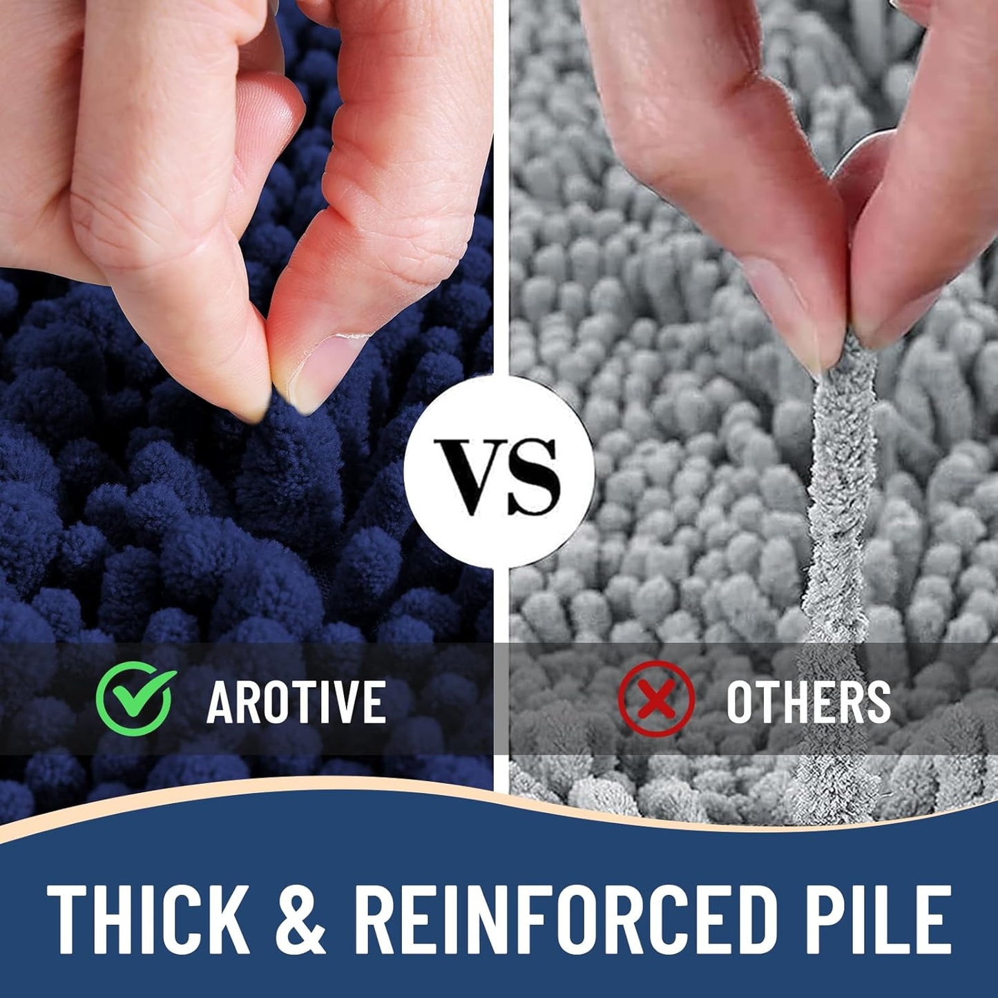 Arotive Luxury Chenille Bathroom Rug Mat, Extra Soft Thick Absorbent Shaggy Bath Rugs, Non-Slip Machine Wash Dry, Plush Bath Mats for Bathroom, Shower and Tub, 40x32, Navy