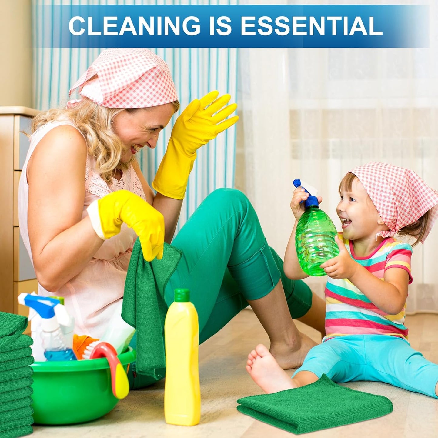 Tenare 100 Pack 12'' x 12'' Microfiber Cleaning Cloths Reusable Cleaning Rags Bulk Microfiber Towels Softer Highly Absorbent Washcloths for House Kitchen Car Window(Green)