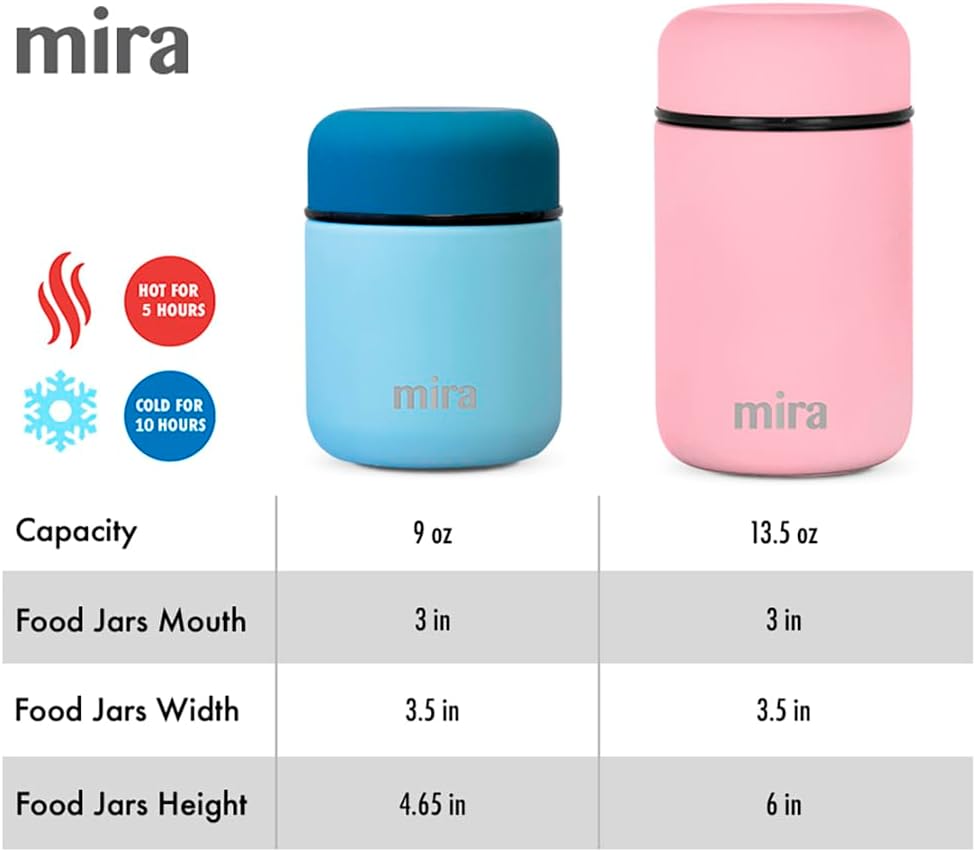 MIRA 2 Pack Insulated Food Jar Thermos for Hot Food & Soup, Compact Stainless Steel Vacuum Lunch Container, 13.5 oz, Denim, Lilac