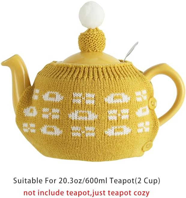 Tea Cozy Suitable for a 600ml,20oz Tea Pot,Teapot Warmer -100% Acrylic Fibers Filling,Two Piece (Yellow)