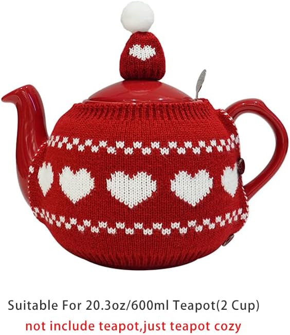 Tea Cozy Suitable for a 600ml,20oz Tea Pot,Teapot Warmer -100% Acrylic Fibers Filling,Two Piece (RED Heart-Shaped)