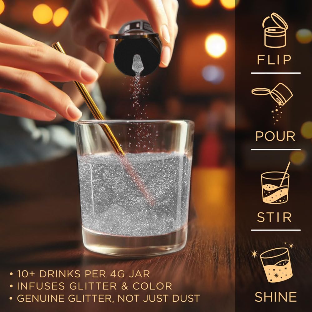 Brew Glitter Silver Edible Drink Glitter 1x 4g Jar for Cocktails, Beer, & Beverages