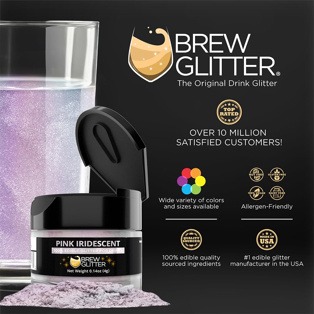 Brew Glitter Iridescent Pink Edible Drink Glitter 1x 4g Jar for Cocktails, Beer, & Beverages