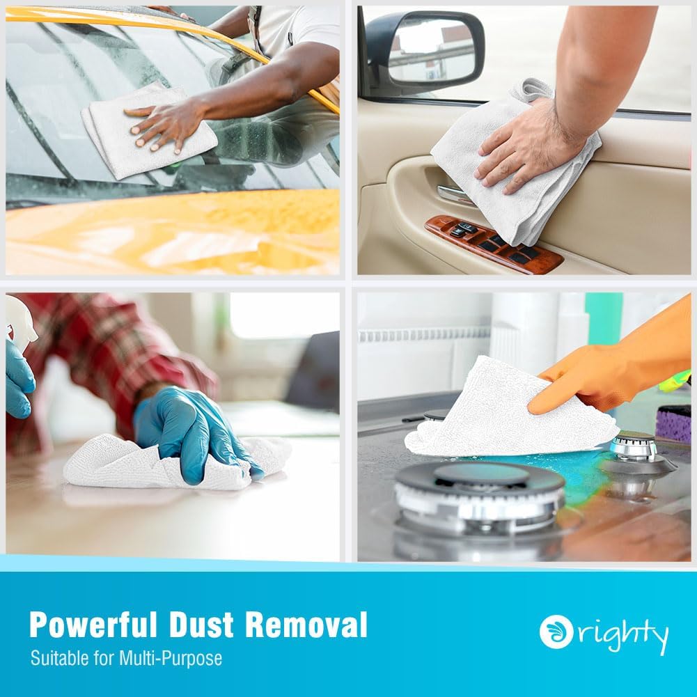 Orighty Microfiber Cleaning Cloth, 12 Pack Microfiber Towels for Cars, Highly Absorbent Car Cleaning Supplies, Lint Free Cloths Clean Rags for Car Care, House, Kitchen, 12x12 inch, White