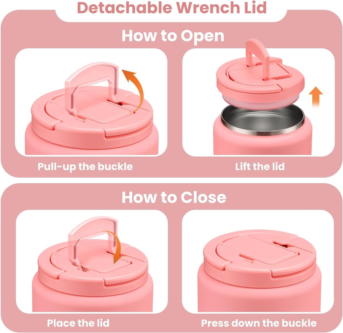 Soup Thermo for Hot Food Kids 13.5oz Lunch Containers with Buckle Lid Wide Mouth Hot Food Jar Vacuum Insulated Stainless Steel Bento Box Leakproof with Spoon(Pink)