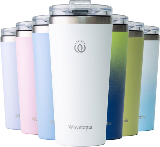 Insulated Coffee Mug with Lid, Reusable Stainless Steel Travel Coffee Cup, 16 Oz Double Wall Vacuum Spill Proof Tumbler Cups for Men and Women Hot & Cold Drinks（White）