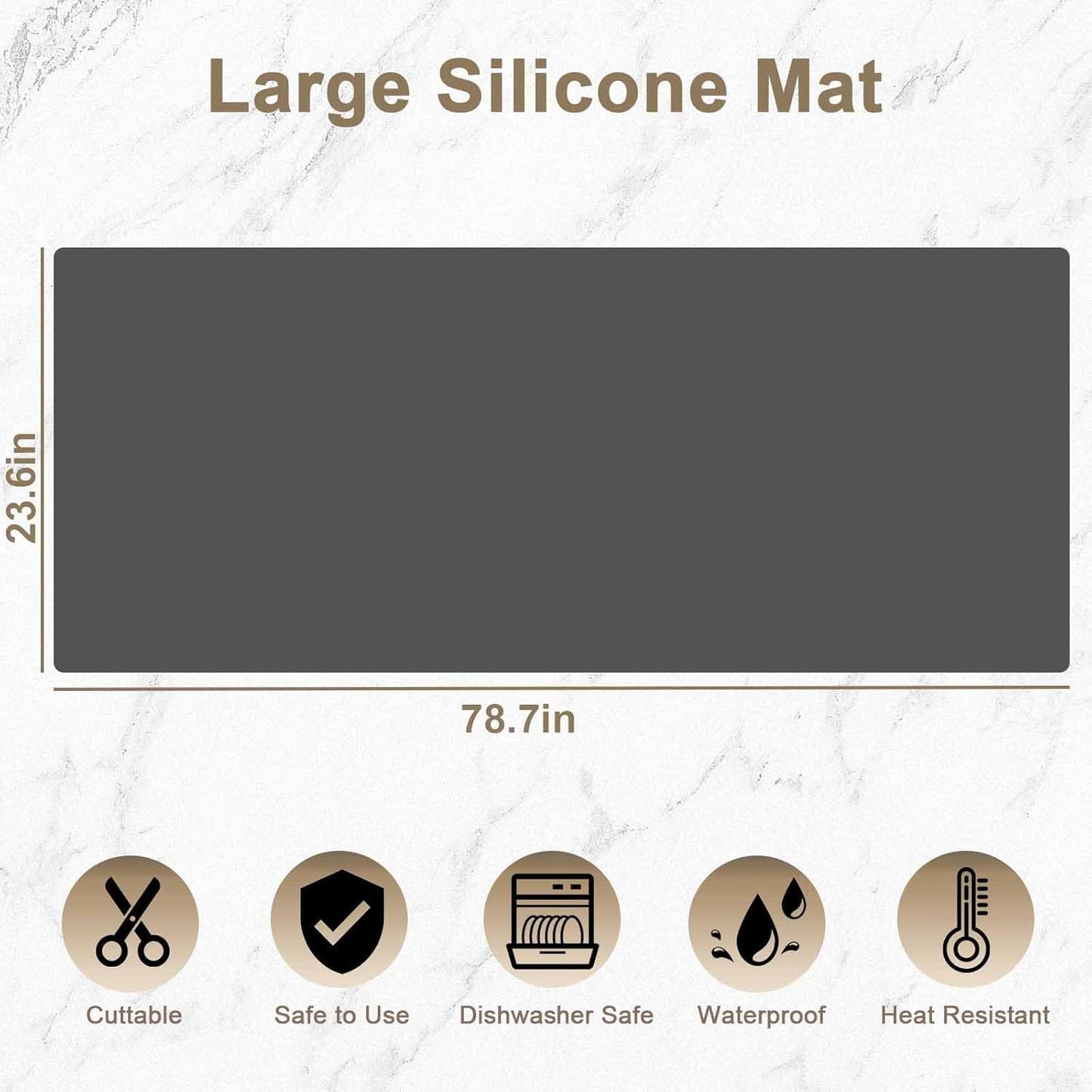 78.7"x23.6"(200cmx60cm) Large Silicone Mats for Countertop, Heat Resistant Mat, Waterproof Nonslip Silicone Kitchen Counter Mat, Nonstick Table Placemat, Multipurpose Mats, Black
