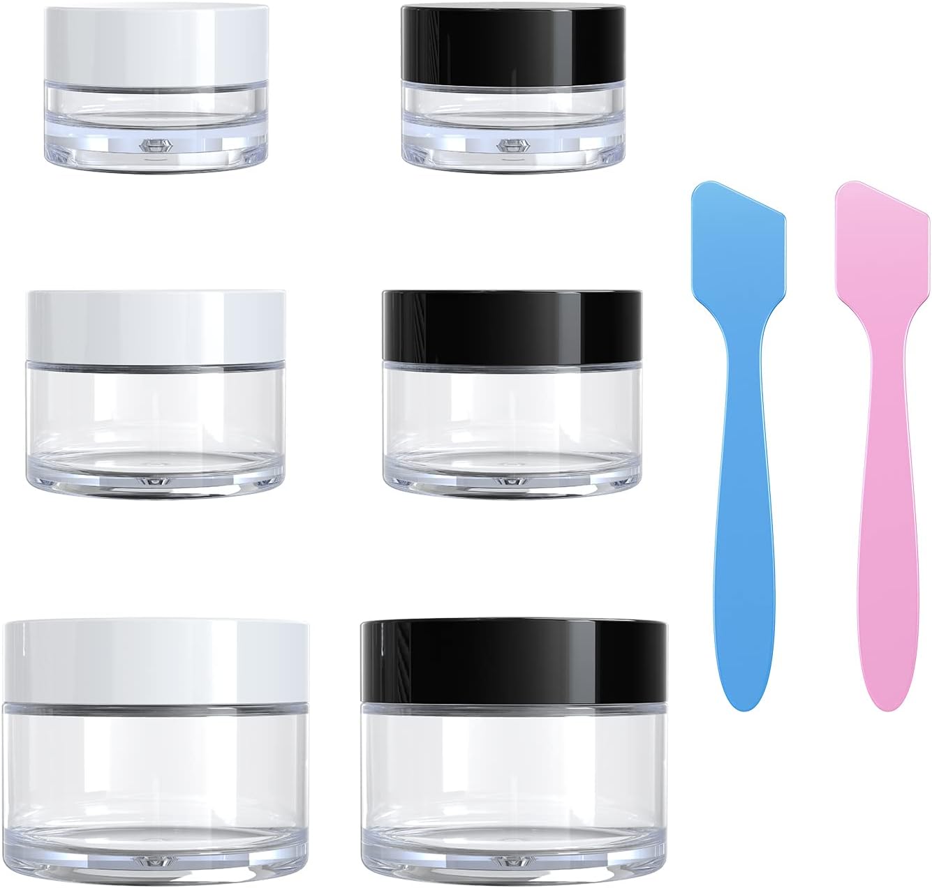 Travel Size Containers for Toiletries, 3 Size 0.17/0.5/1 OZ Small Cosmetic Jars for Makeup Face Creams Moisturizer Lotion, with 2 Pieces Mini Spatulas for Gift (6 Pieces)