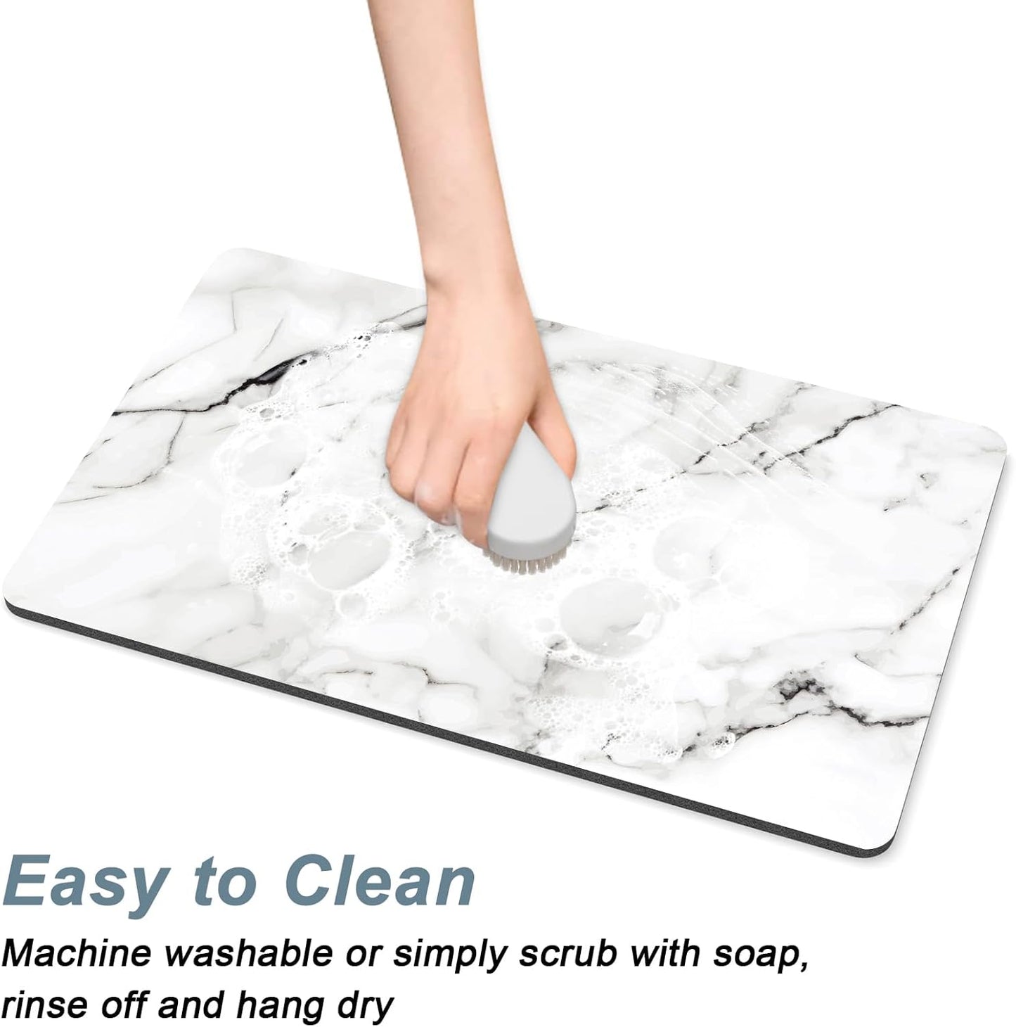 Rnivvi Coffee Mat, 12" x 19" Cute Marble Style Coffee Bar Mats for Espresso Machine Station Accessories and Organizer, Hide Stain Rubber Backed Absorbent Dish Drying Pad for Kitchen Counter, White