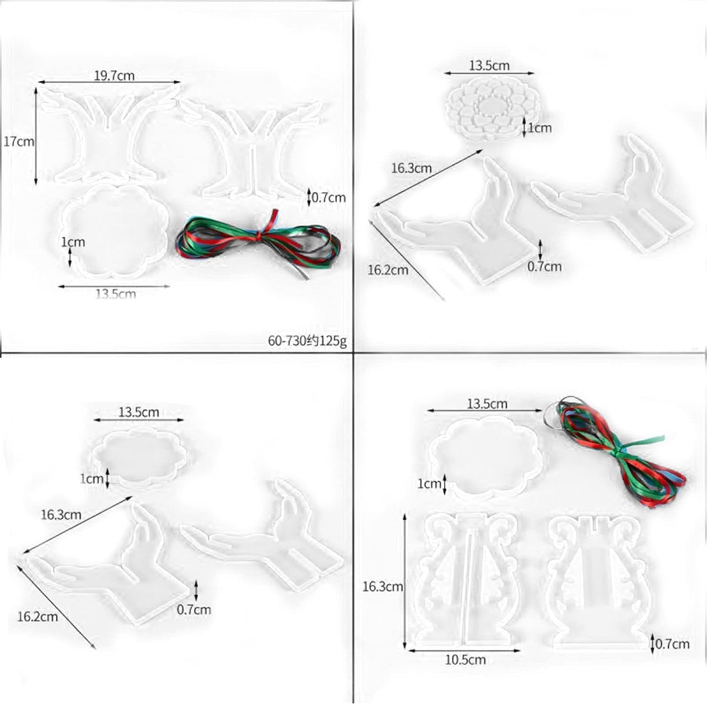 3Pcs DIY Silicone Flower Pot Shelf Mold Easy Demoulding Unique Shape Suitable for Resin Crafts (Double-Hand Hollow Cushion Mold 60-743)
