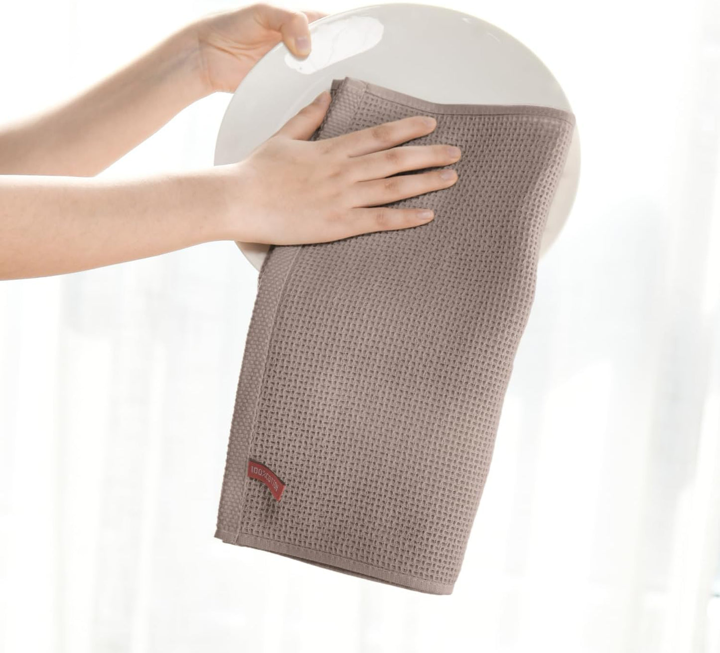 Artoid Mode 100% Cotton Beige Brown Dark Grey Waffle Weave Kitchen Dish Cloths, 12x12 Inch Ultra Soft Absorbent Quick Drying Kitchen Dish Towels Set of 6, Multicolor