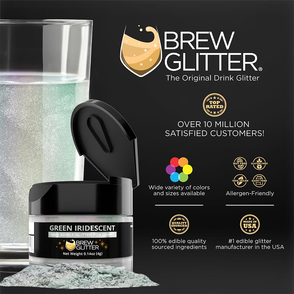 Brew Glitter Iridescent Green Edible Drink Glitter 1x 4g Jar for Cocktails, Beer, & Beverages