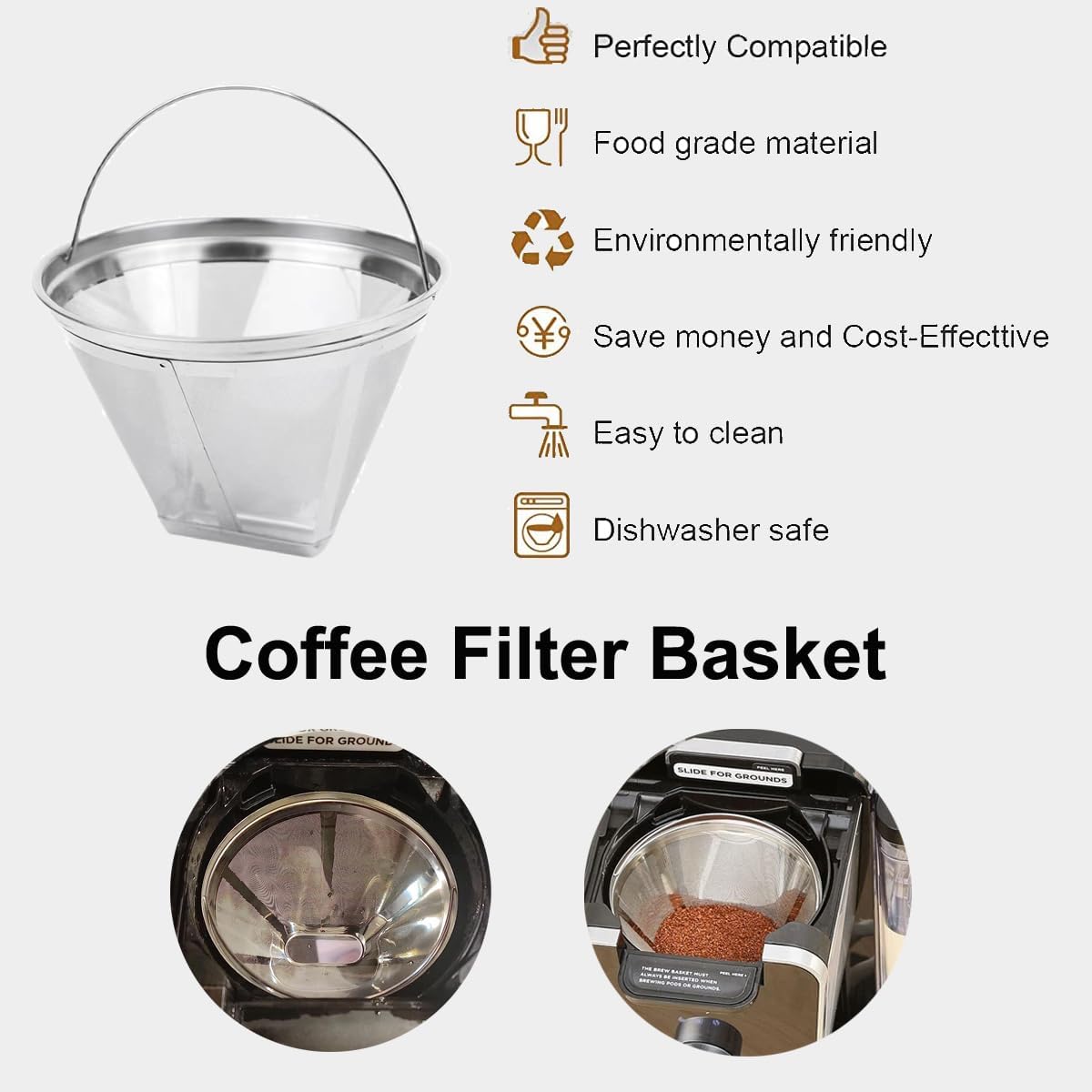 #4 Reusable Permanent Cone Coffee Filters Perfect Fit for Cuisinart Hamilton Beach Coffee Maker Filter, Replace Cuisinart GTF Gold Tone Coffee Filters, 8~12 Cup Size 4 Coffee Filters for Cuisinart