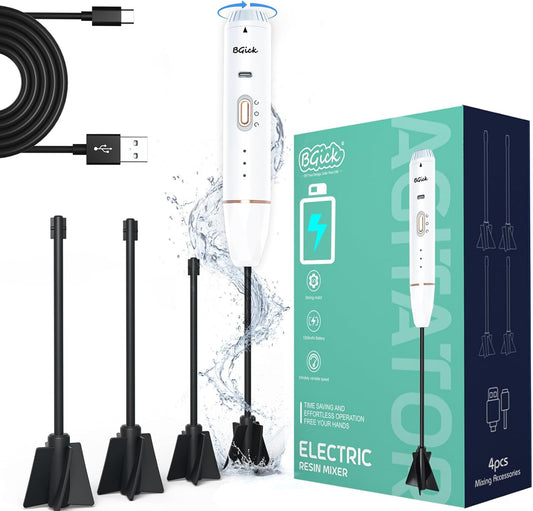 Upgraded Resin Mixer, Handheld Rechargeable Mixer with Minimizing Bubbles,Epoxy Resin Mixer for Resin, Silicone Mixing, Resin Molds, DIY Crafts (Included 4 pcs Paddles) (White)