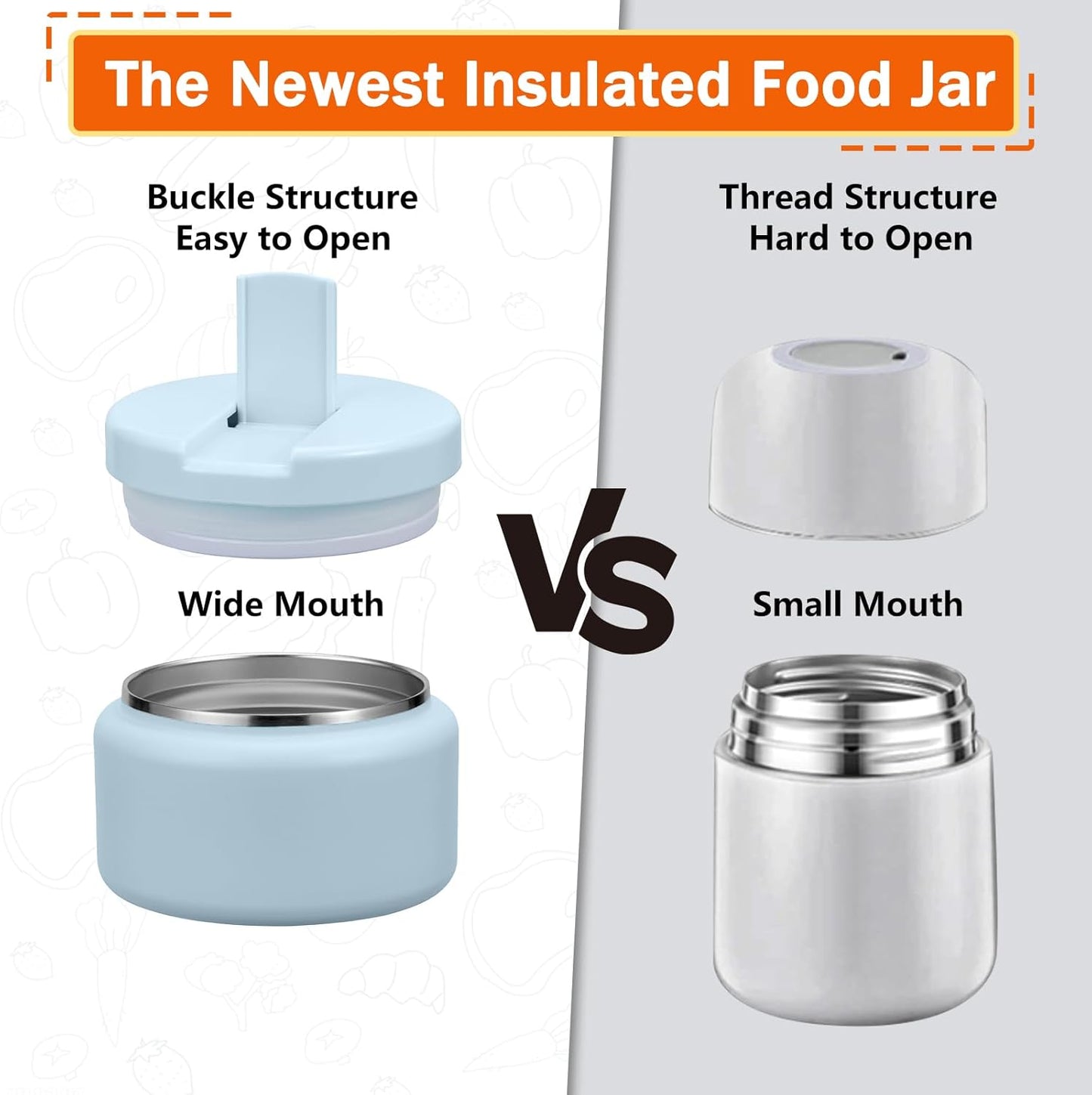 13.5oz Kids Thermos for Hot Food, Insulated Vacuum Food Jar with Buckle Lid, Stainless Steel Wide Mouth Leak Proof Insulated Lunch Container for School Picnic Travel, Blue