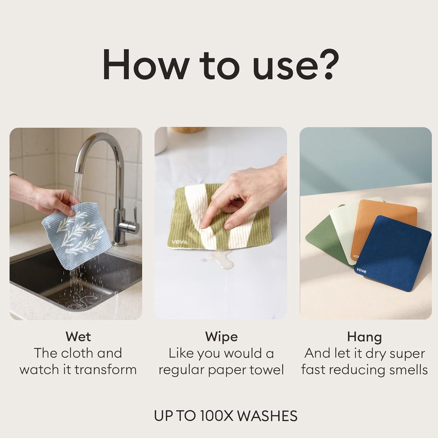 Vove Swedish Dishcloths 5-Pack, Nordic Nature - FSC Certified Cellulose & Cotton, Oeko-TEX Standard 100, Reusable Washable Kitchen Cleaning Cloths, Eco Friendly Floral Design