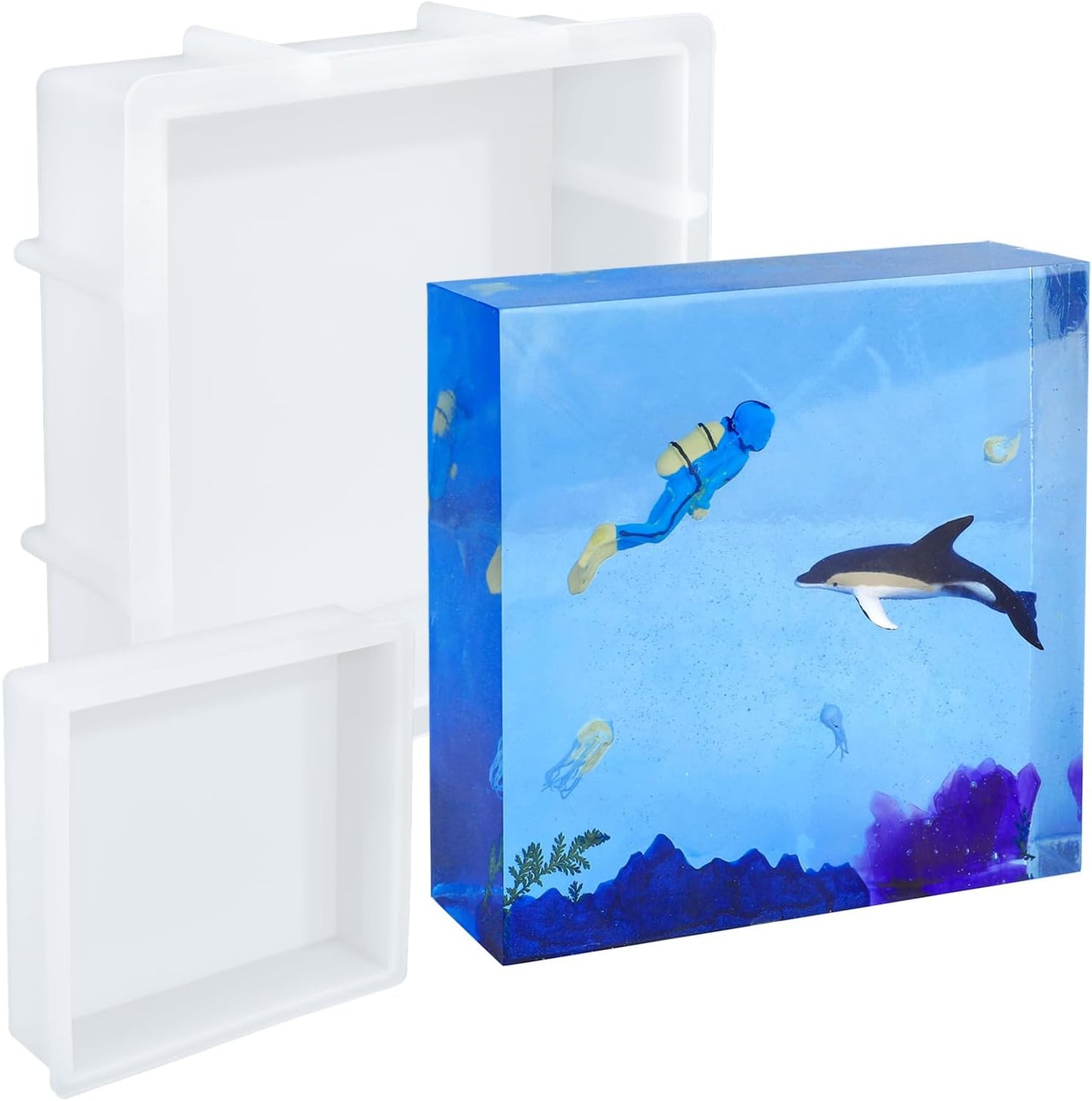 KISREL Large Square Resin Molds, Square Silicone Mold for Epoxy Resin, Large Mold for Flower Preservation, Deep Pour Molds for Furniture Decoration, DIY Wedding Bouquets, Valentine's Day Gifts