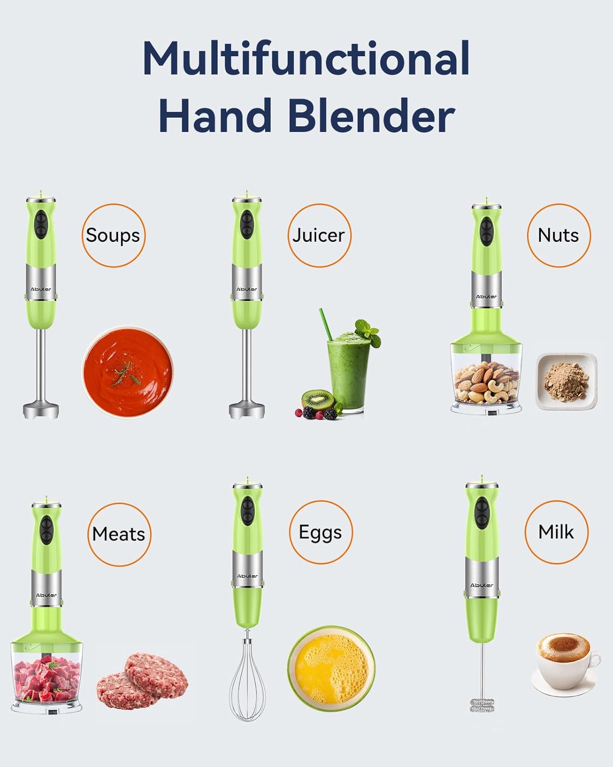 Immersion Blender Handheld 1000W 5 in 1 Corded Stick Hand Blender Kitchen with 12 Speed, BPA-Free, Mixing Beaker, Chopper, Whisk, Milk Frother, Perfect Emulsifier for Soup, Baby Food, Sauce, Puree