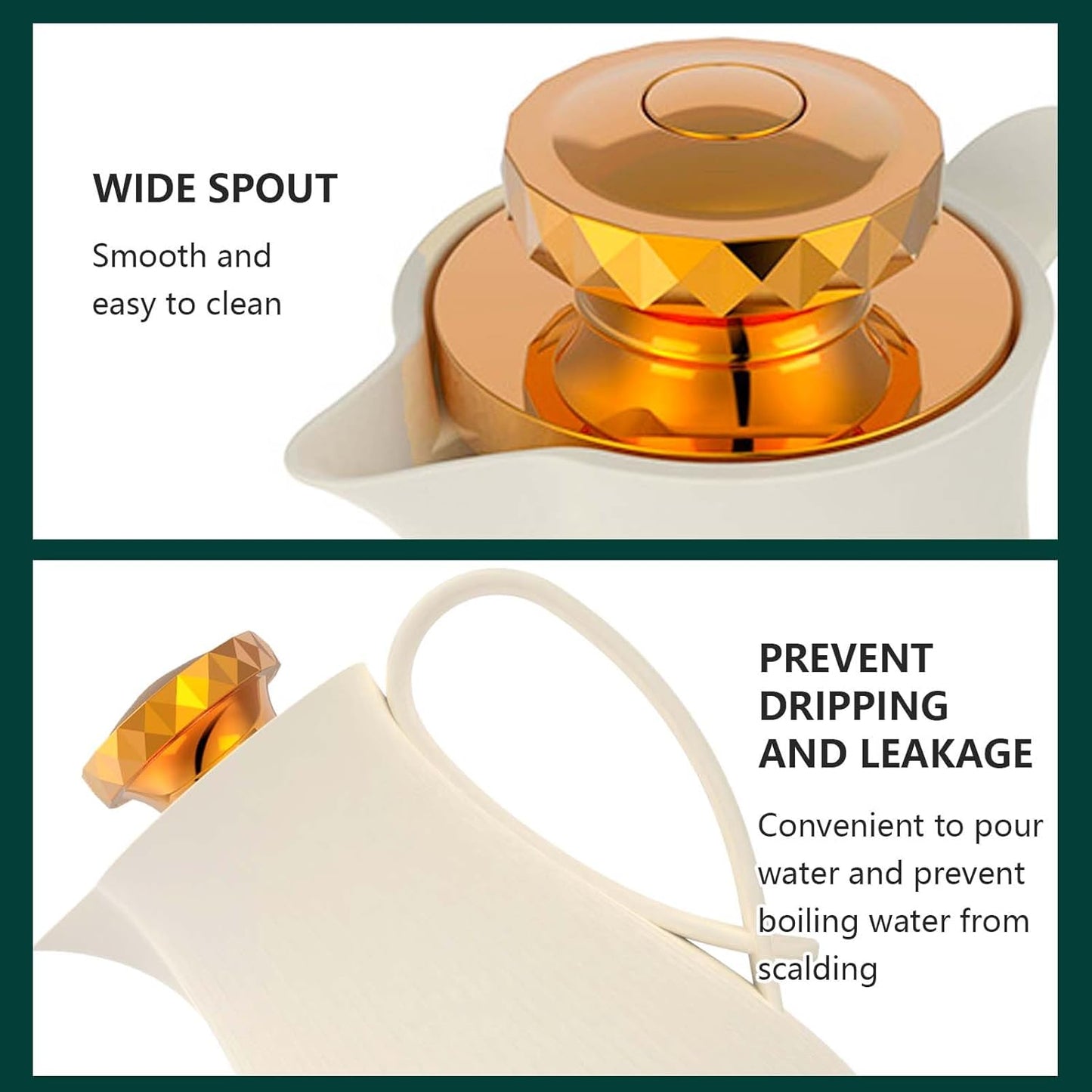 Insulated Thermal Coffee Carafe, 33 oz, Luxury Arabic-Style Insulated Carafe Flask,Coffee Tea Pot,with Spout and Glass Liner for Hot Cold Water,Housewarming Ornaments (White)