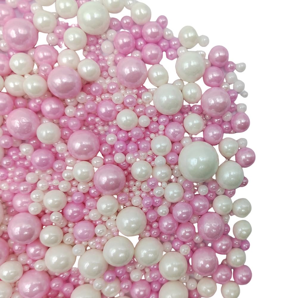 Edible White Pink Sugar Pearls Candy Sprinkles 120G/ 4.23Ounce Baking Cake Sprinkles Cupcake and Cake Topper Cookie Decorations Wedding Party Valentines Halloween Christmas Supplies