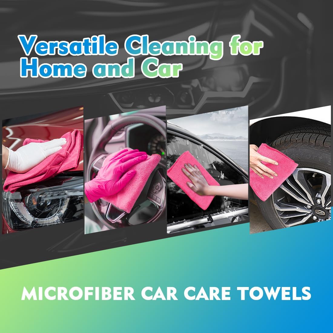 HOMEXCEL Microfiber Cleaning Cloth 20 Pack 11.5 x 11.5 Inch Microfiber Towels for Cars Ultra Absorbent Cleaning Rags Lint Free Cleaning Towels for Household Kitchen, Window Car Pink