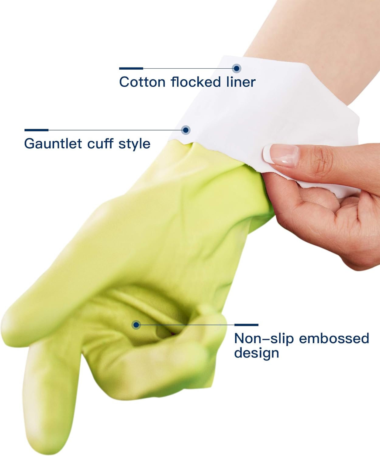 LANON 3 Pairs wahoo Skin-Friendly Cleaning Gloves, Dishwashing Kitchen Gloves with Cotton Flocked Liner, Reusable, Non-Slip, Bud Tender, Small