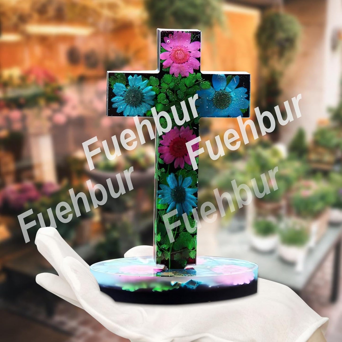【300+ Design Optional】 Fuehbur Cross with Base Resin Silicone Large Freshie Mold for Aroma Beads DIY Hanging Candles Decoration Crafting Blessed Cross Gift【Mold Depth: 0.89 in】