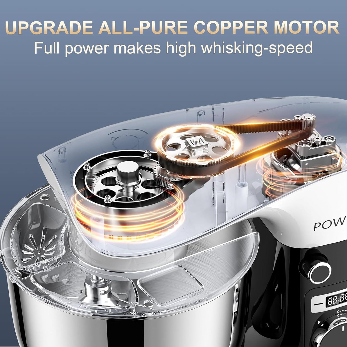 Stand Mixer, POWWA 6.5 QT 10 Speeds Tilt-Head Electric Stand Mixer, 3-In-1 Kitchen Mixer with Bowl, Dough Hook, Whisk and Beater, Food Mixer for Baking and Daily Use (Black White)