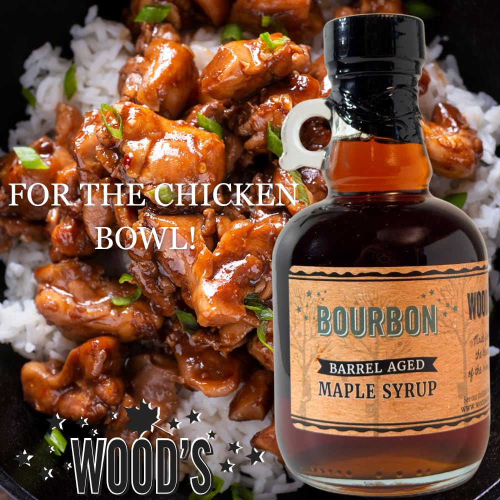 WOOD'S Vermont Bourbon Barrel Aged Maple Syrup – Premium Maple Syrup with Rich Flavor & Subtle Bourbon Notes – Ideal for Pancakes, Desserts, and Cocktails – 8.45 oz