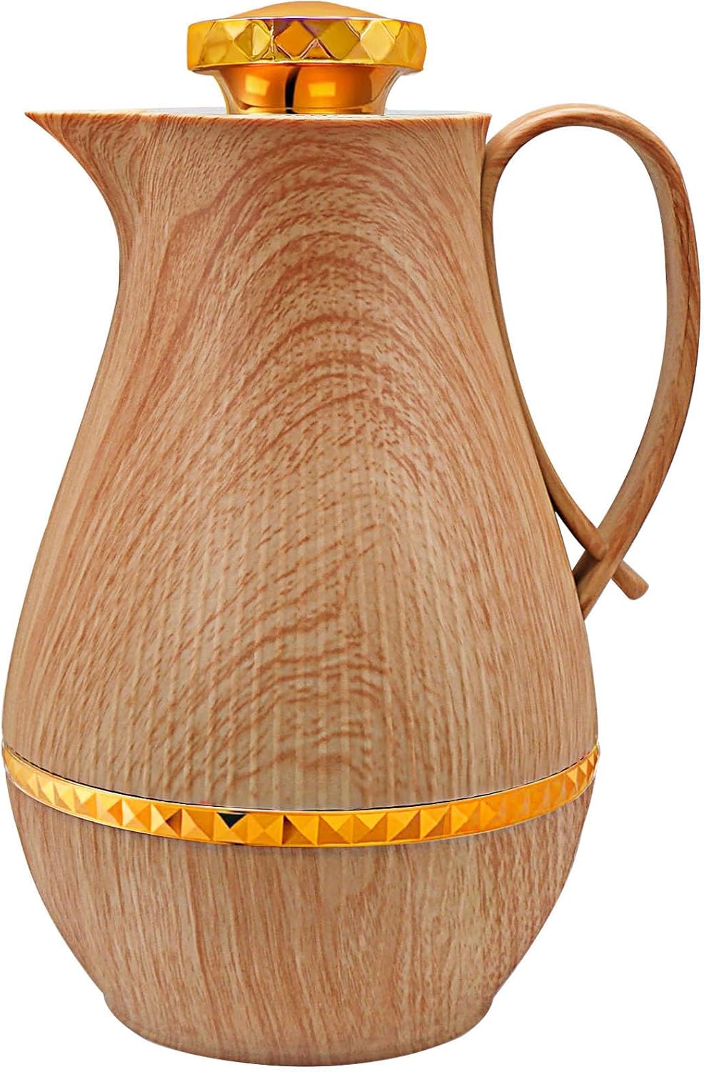 Insulated Thermal Coffee Carafe, 33 oz, Luxury Arabic-Style Insulated Carafe Flask, Coffee Tea Pot, with Spout and Glass Liner for Hot Cold Water, Housewarming Ornaments (Wood Color)