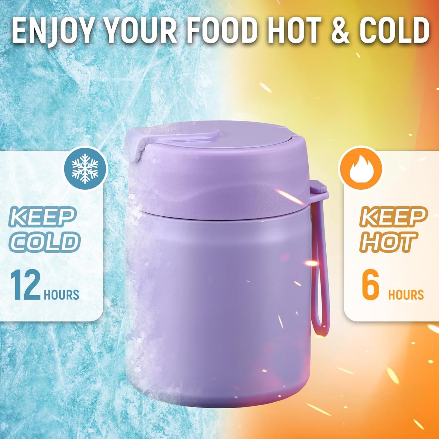 17oz Soup Thermo for Hot Food Kids Insulated Vacuum Food Jar with Stainless Steel Spoon Wide Mouth Thermo Leakproof Lunch Food Container Kids Hot Lunch Box (Purple)