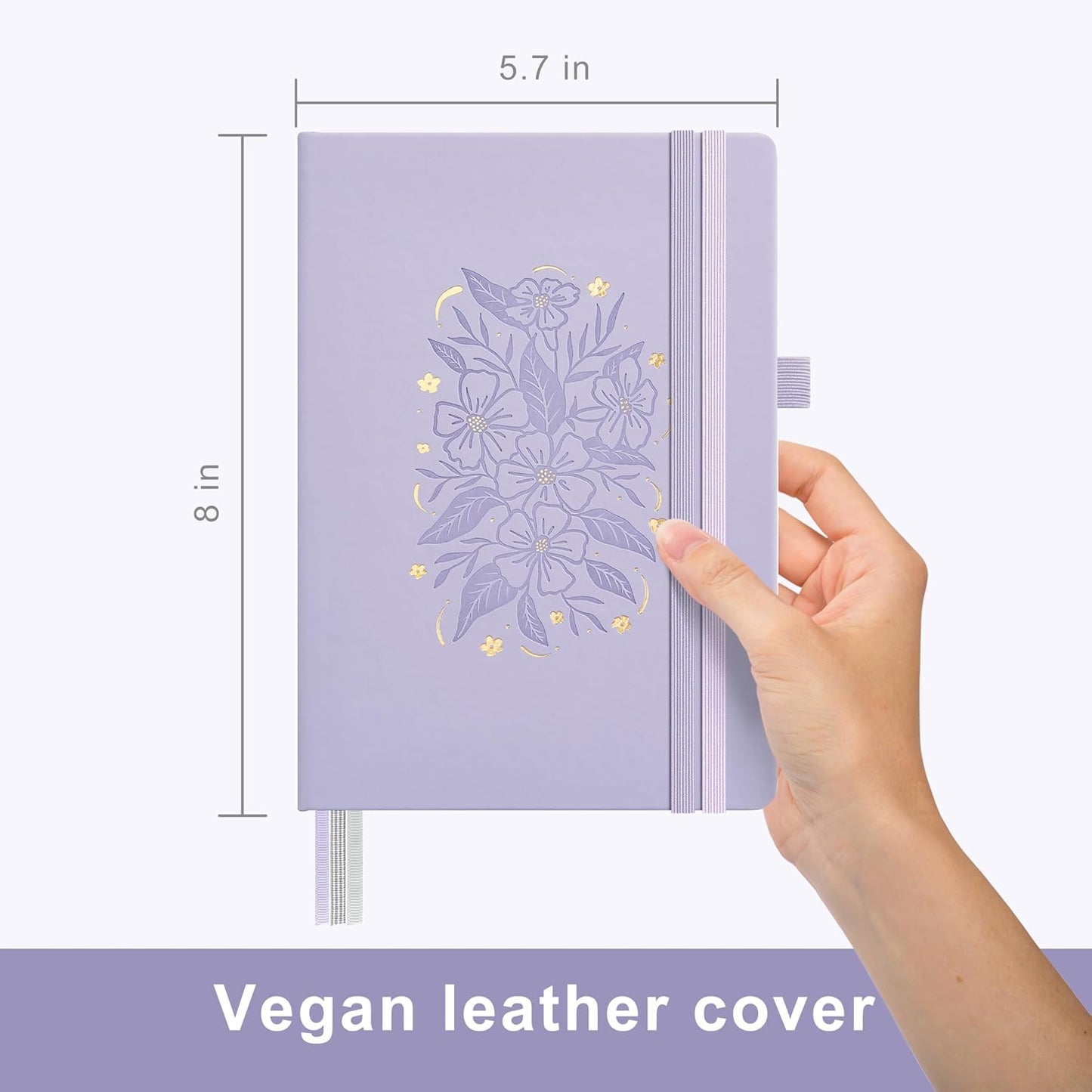 &And Per Se Dotted Journal Notebook for Women&Men with Pattern, A5 Leather Hardcover, 160 Pages 100GSM Thick Dotted Paper, 3 Sheets of Stickers Included(Lavender)