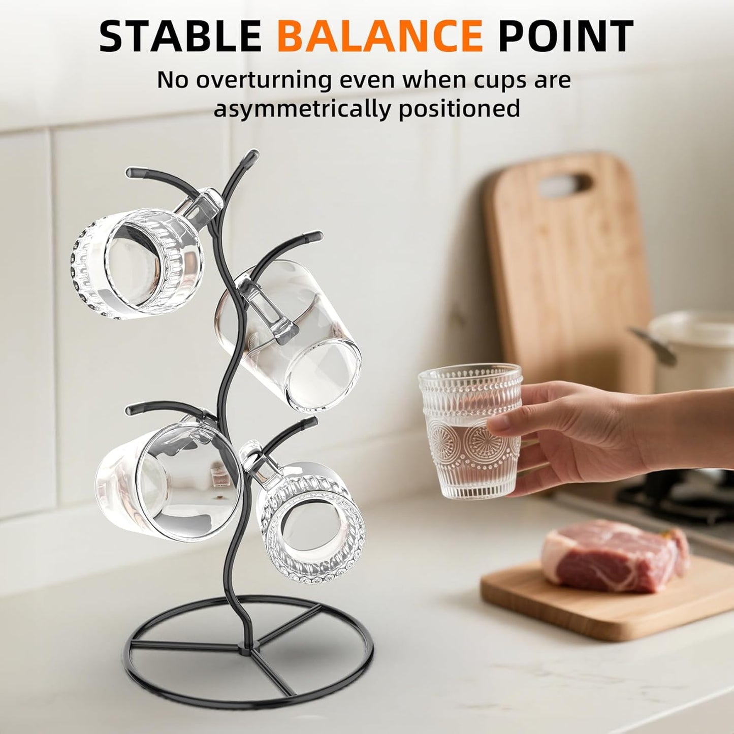 2 Pack Mug Holder, Metal Coffee Mug Holders Tree, Decorative Mug Rack, Mug Cup Tree for Kitchen Decor Organizer, Black