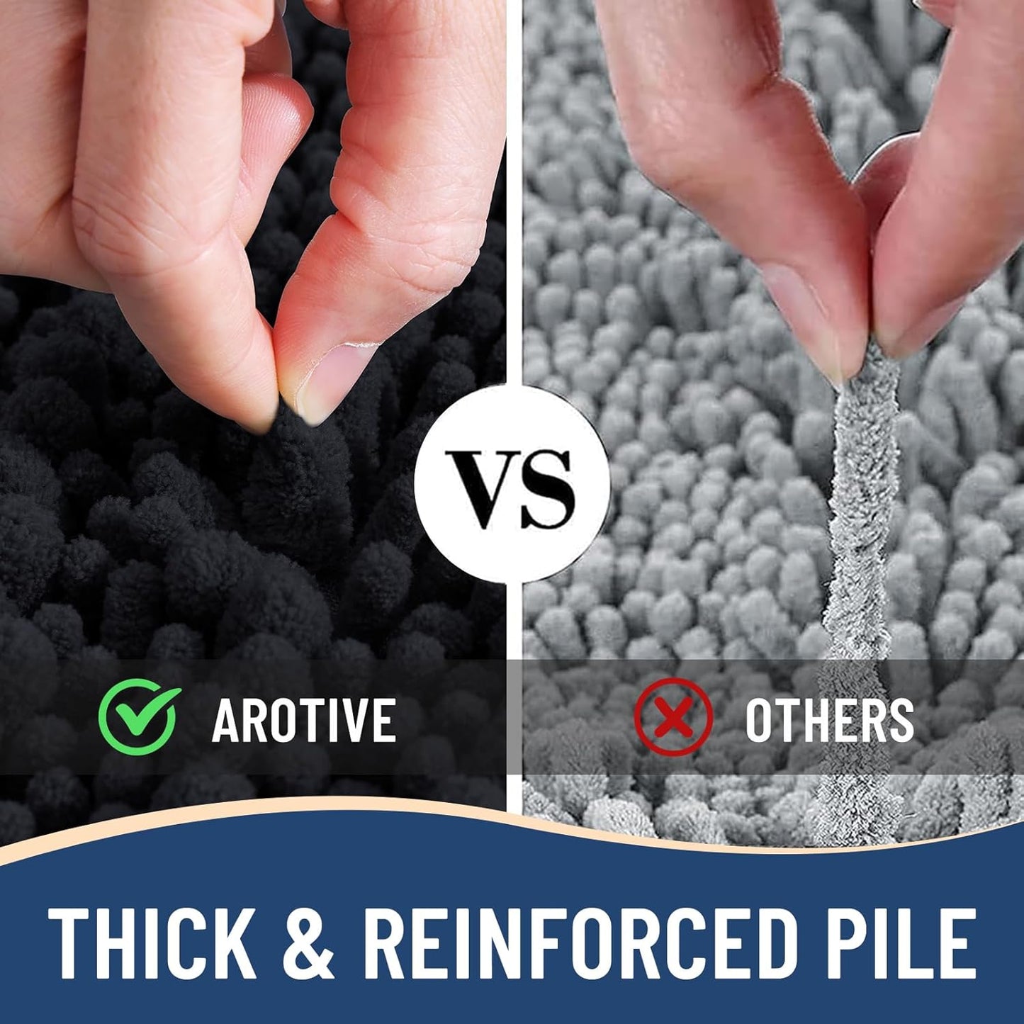 Arotive Luxury Chenille Bathroom Rug Mat, Extra Soft Thick Absorbent Shaggy Bath Rugs, Non-Slip Machine Wash Dry, Plush Bath Mats for Bathroom, Shower and Tub, 40x32, Black