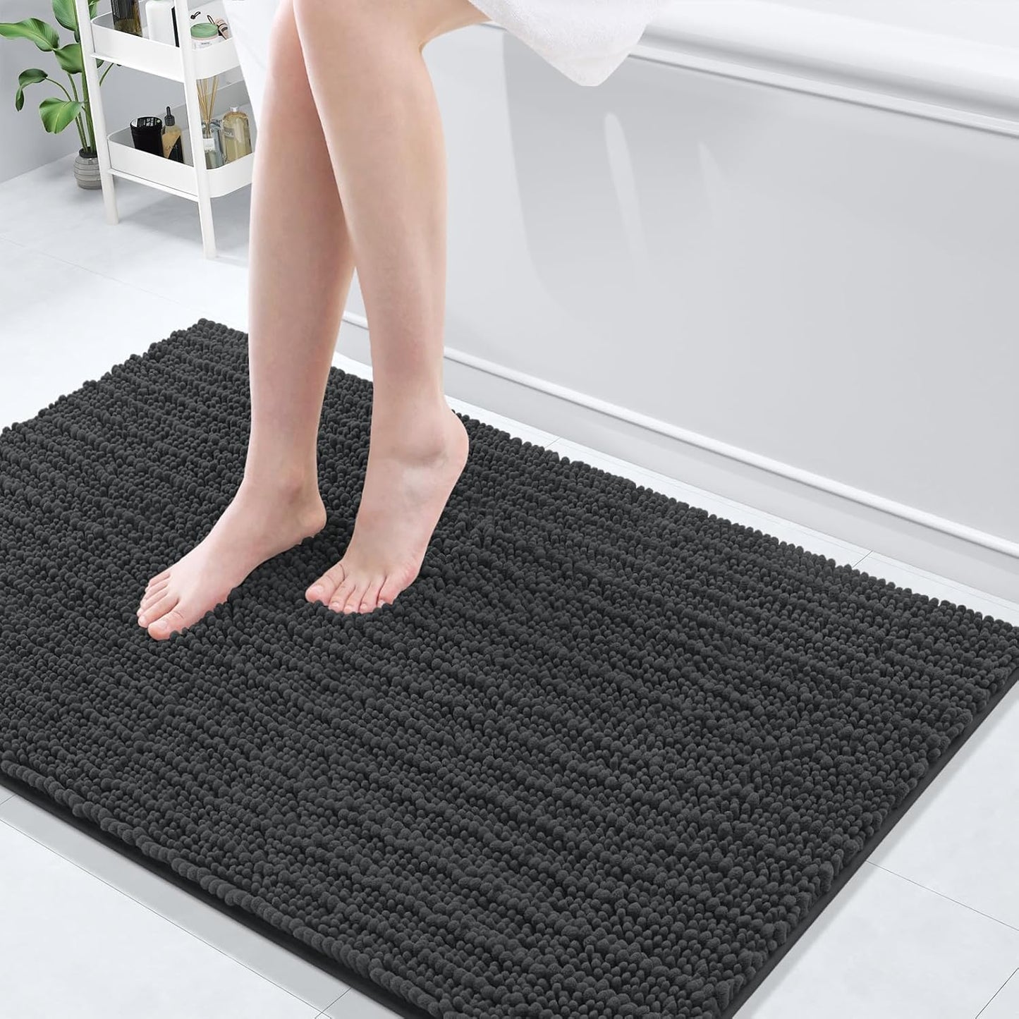 Arotive Luxury Chenille Bathroom Rug Mat, Extra Soft Thick Absorbent Shaggy Bath Rugs, Non-Slip Machine Wash Dry, Plush Bath Mats for Bathroom, Shower and Tub, 45x27, Dark Grey