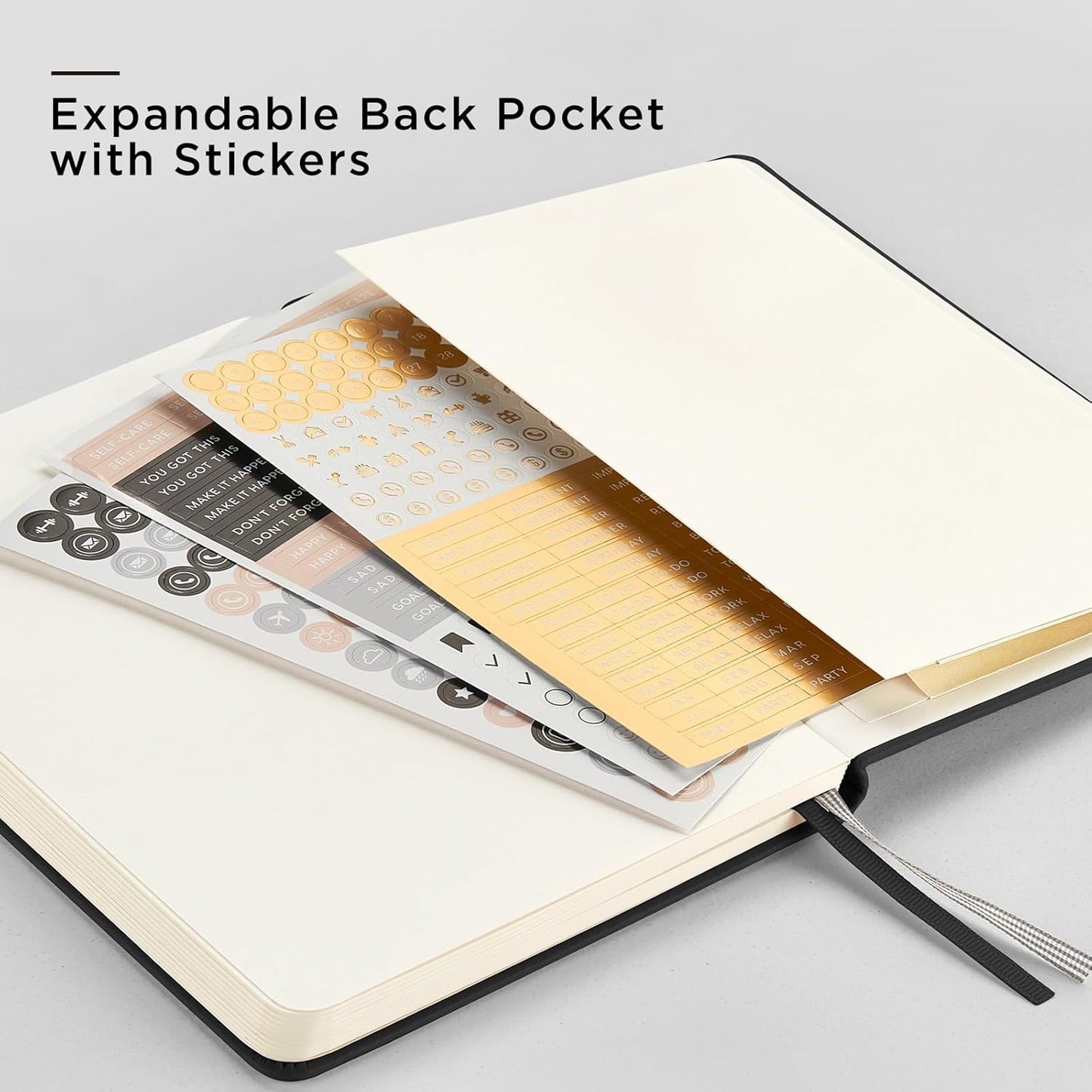 &And Per Se Dotted Journal Notebook (5 Packs), A5 Hardcover Leather Dotted Journal, 160 Pages 100 gsm Thick Paper, 3 Sheets of Stickers Included- 5.7'' x 8'' (Black