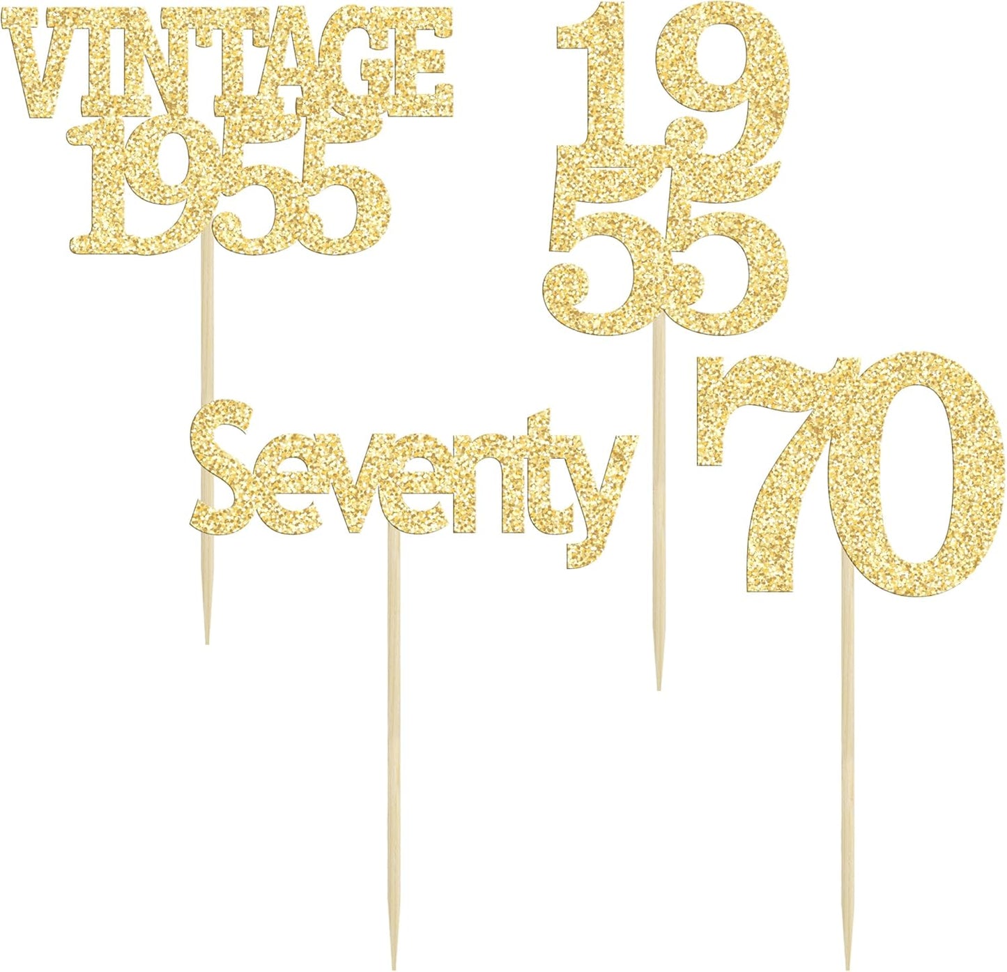 Gyufise 24Pcs 70th Birthday Cupcake Toppers Glitter Cheers to 70 Fabulous Seventy Vintage 1955 Cupcake Picks 70th Birthday Wedding Anniversary Party Cake Decorations Supplies Gold