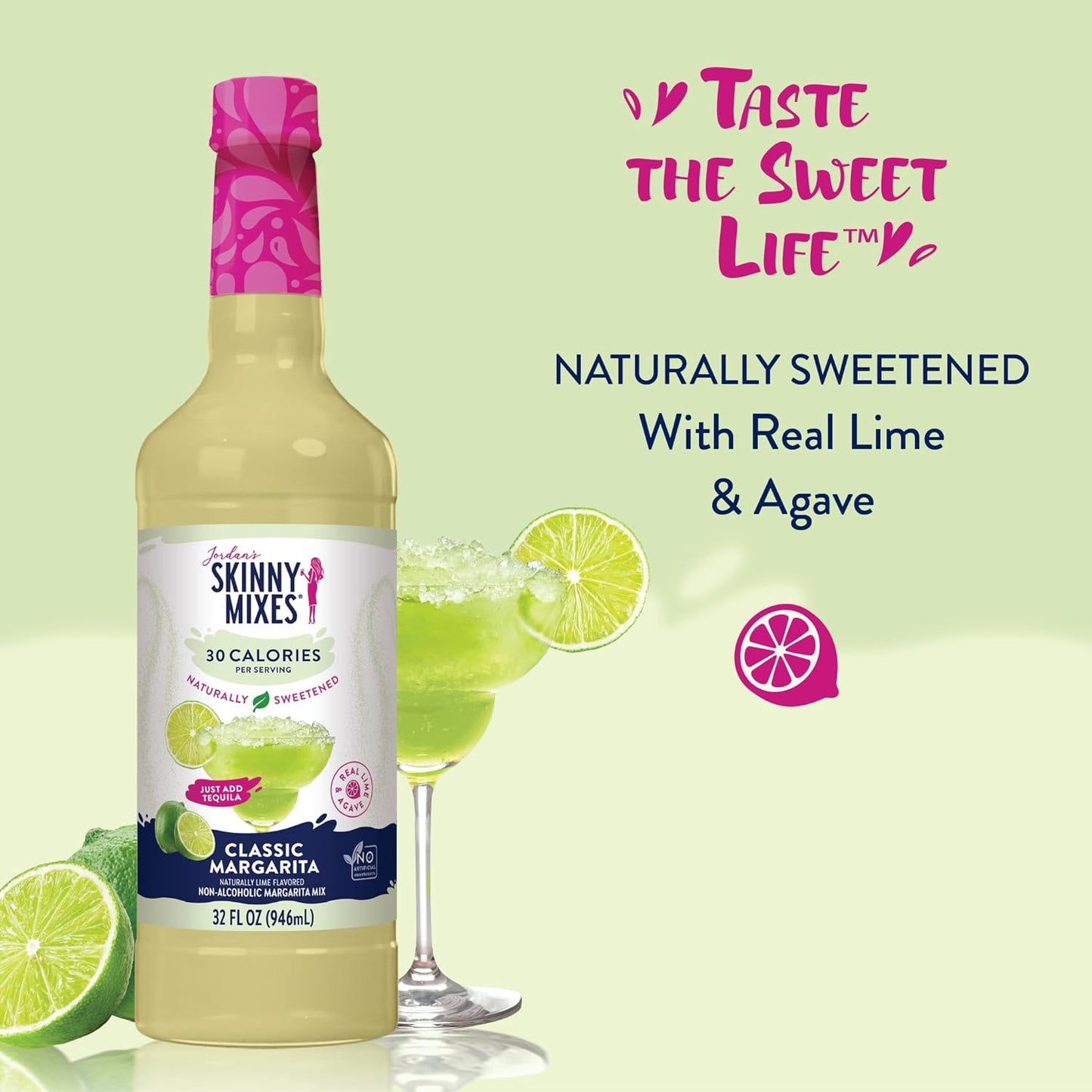 Jordan's Skinny Syrups Sugar Free Syrup, Naturally Sweetened Original Margarita Mix, 32 oz, Low Calorie Flavoring, Protein Shake, Cocktail & More, Gluten Free, Keto Friendly