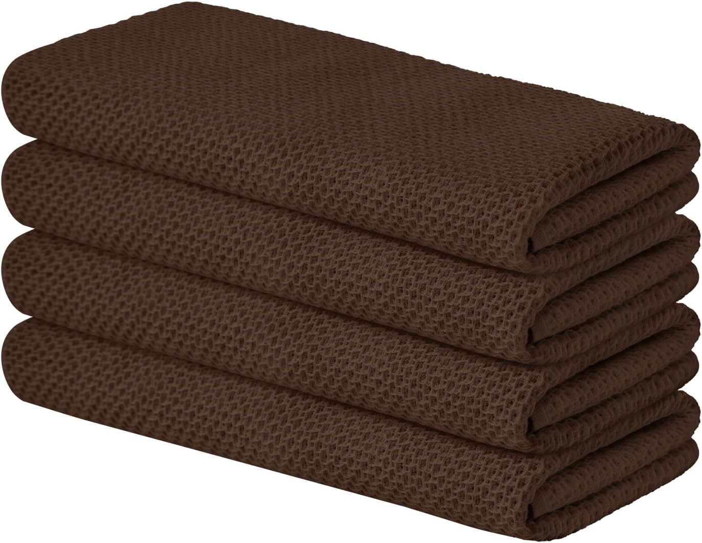 Artoid Mode 100% Cotton Dark Coffee Waffle Weave Kitchen Dish Cloths, 13x28 Inch Ultra Soft Absorbent Quick Drying Kitchen Dish Towels Set of 4
